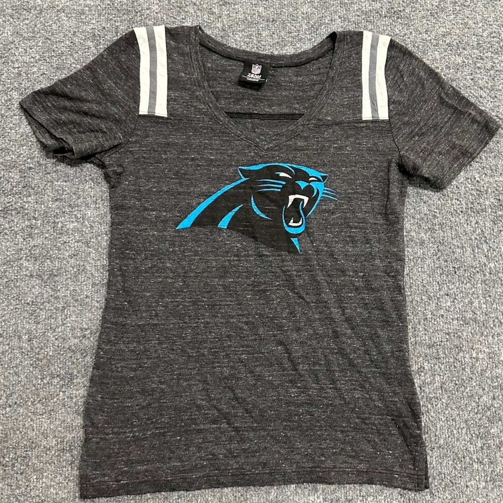 NFL Team Apparel T-Shirt Womens Size M Gray Carolina Panthers Graphic V-Neck Tee